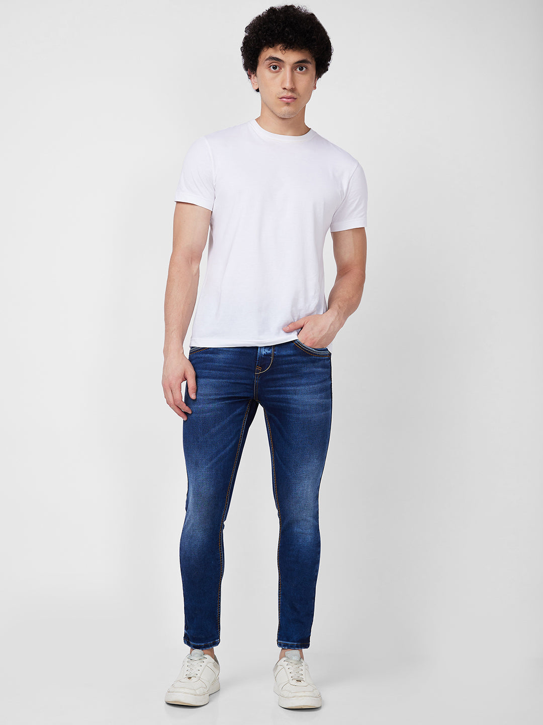 Spykar Mid Rise Regular Fit Blue Jeans For Men