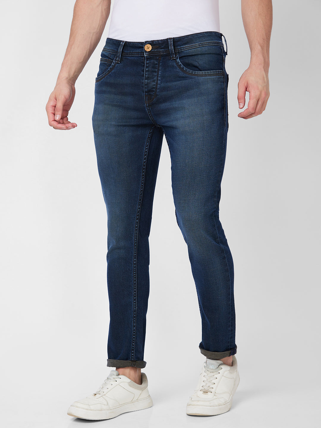 Spykar Mid Rise Regular Fit Blue Jeans For Men