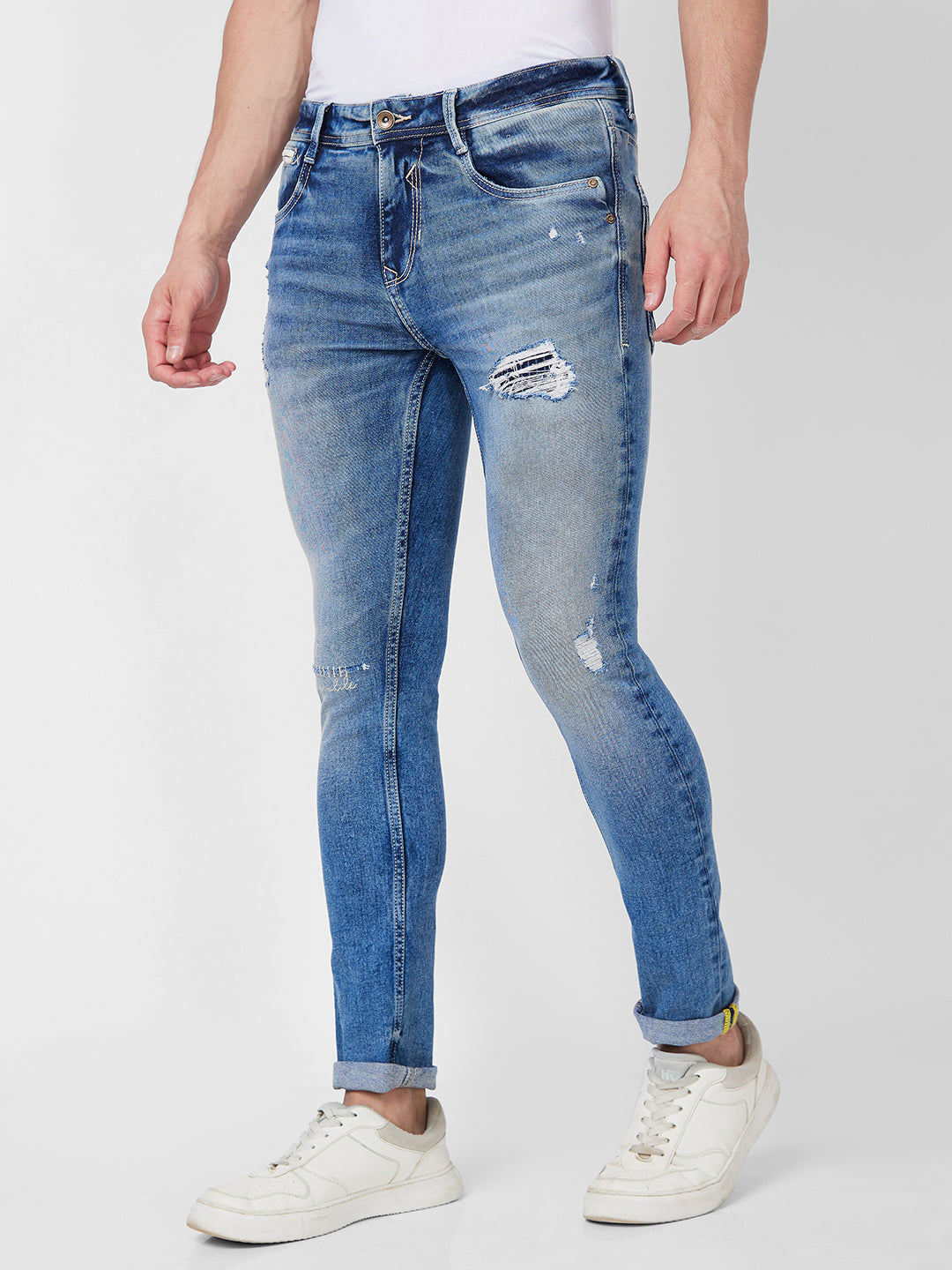 Spykar Mid Rise Regular Fit Blue Jeans For Men