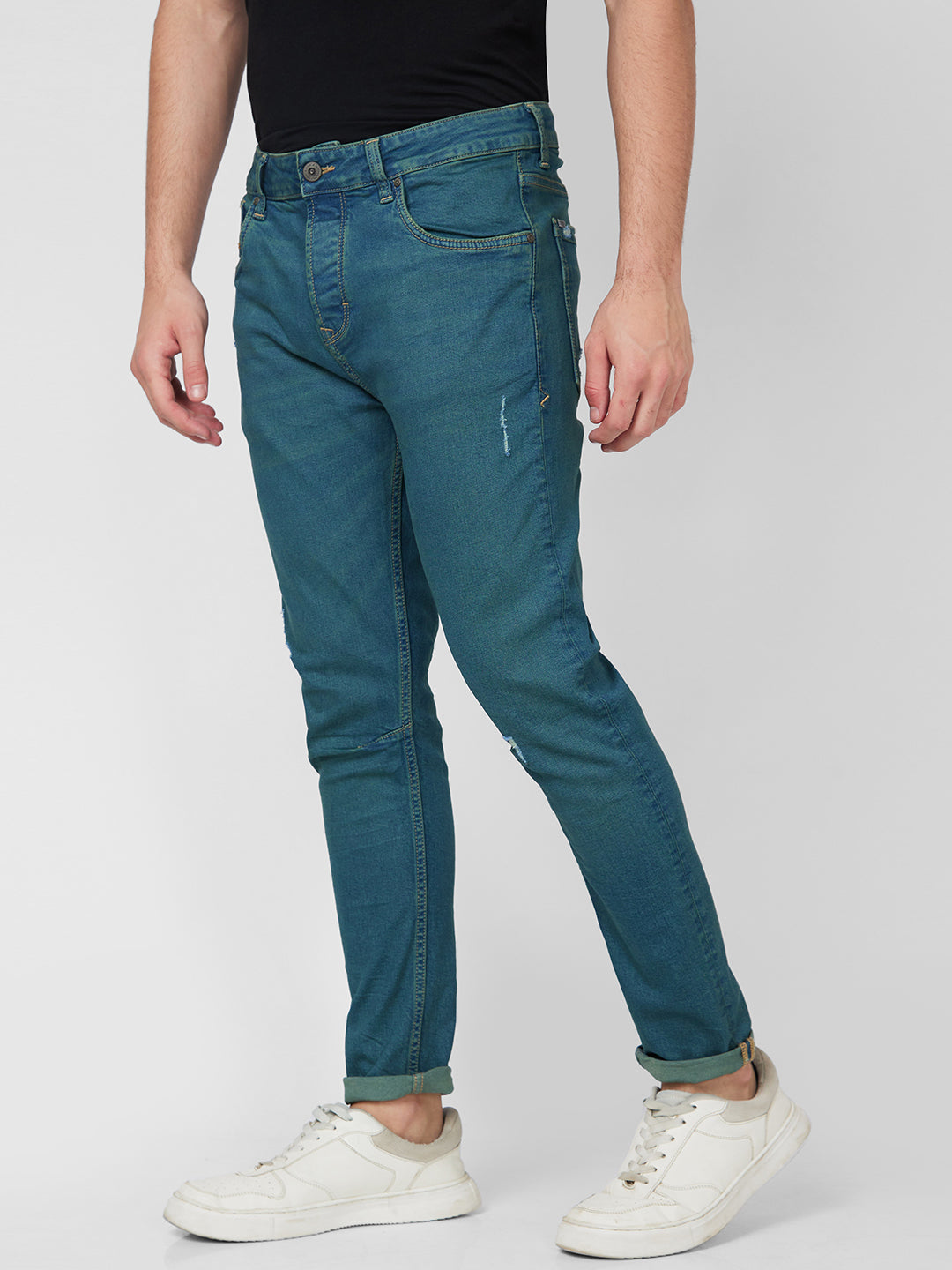 Spykar Mid Rise Regular Fit Green Jeans For Men