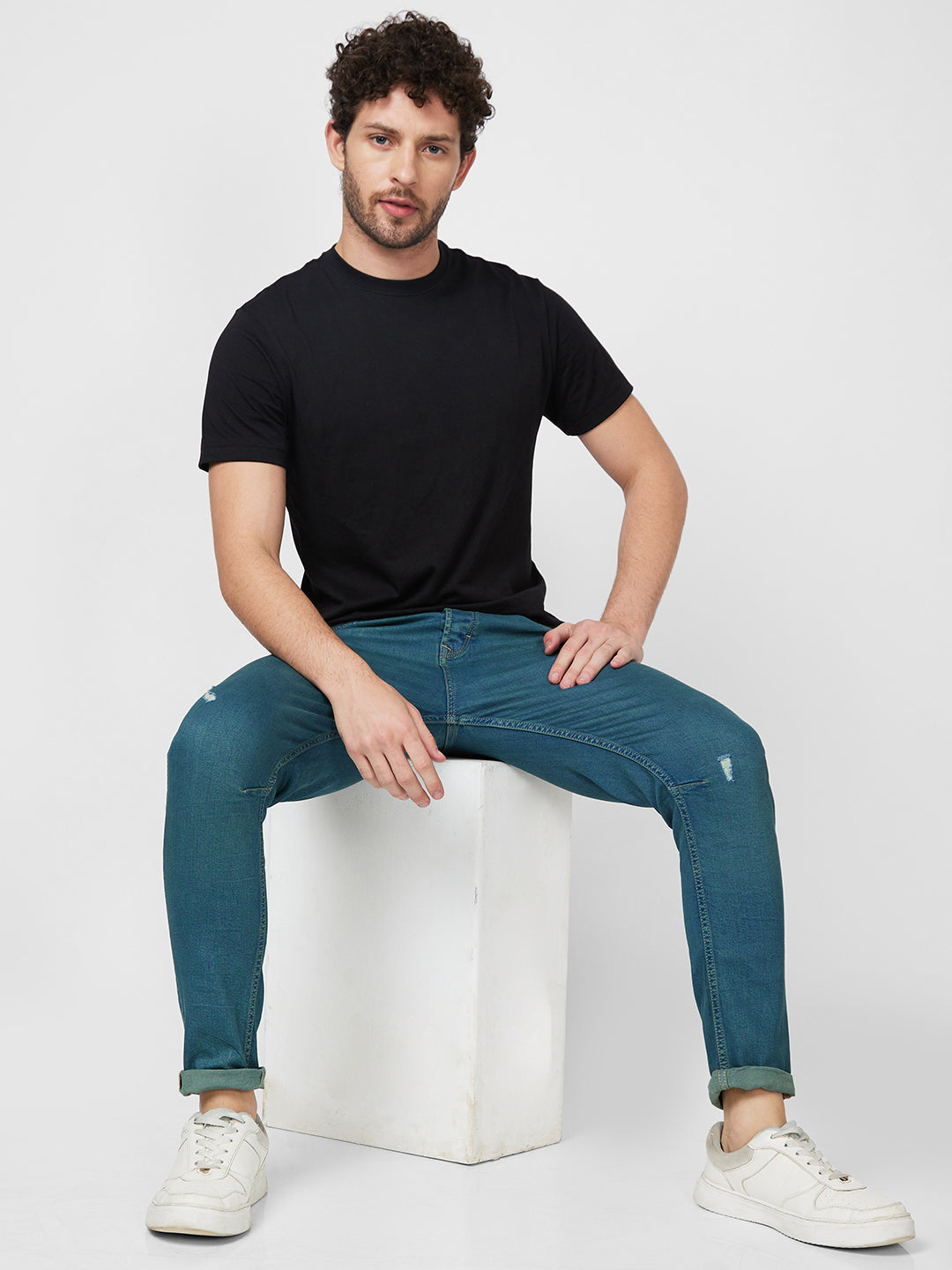 Spykar Mid Rise Regular Fit Green Jeans For Men