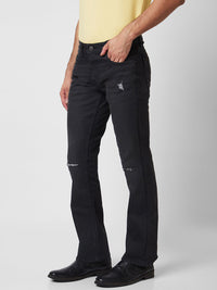 Spykar Mid Rise Bootcut Fit Black Jeans For Men