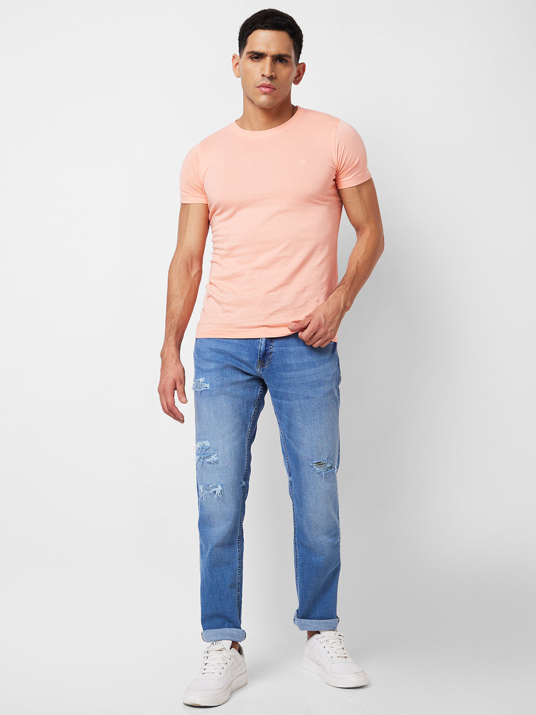 Spykar Mid Rise Regular Fit Blue Jeans For Men