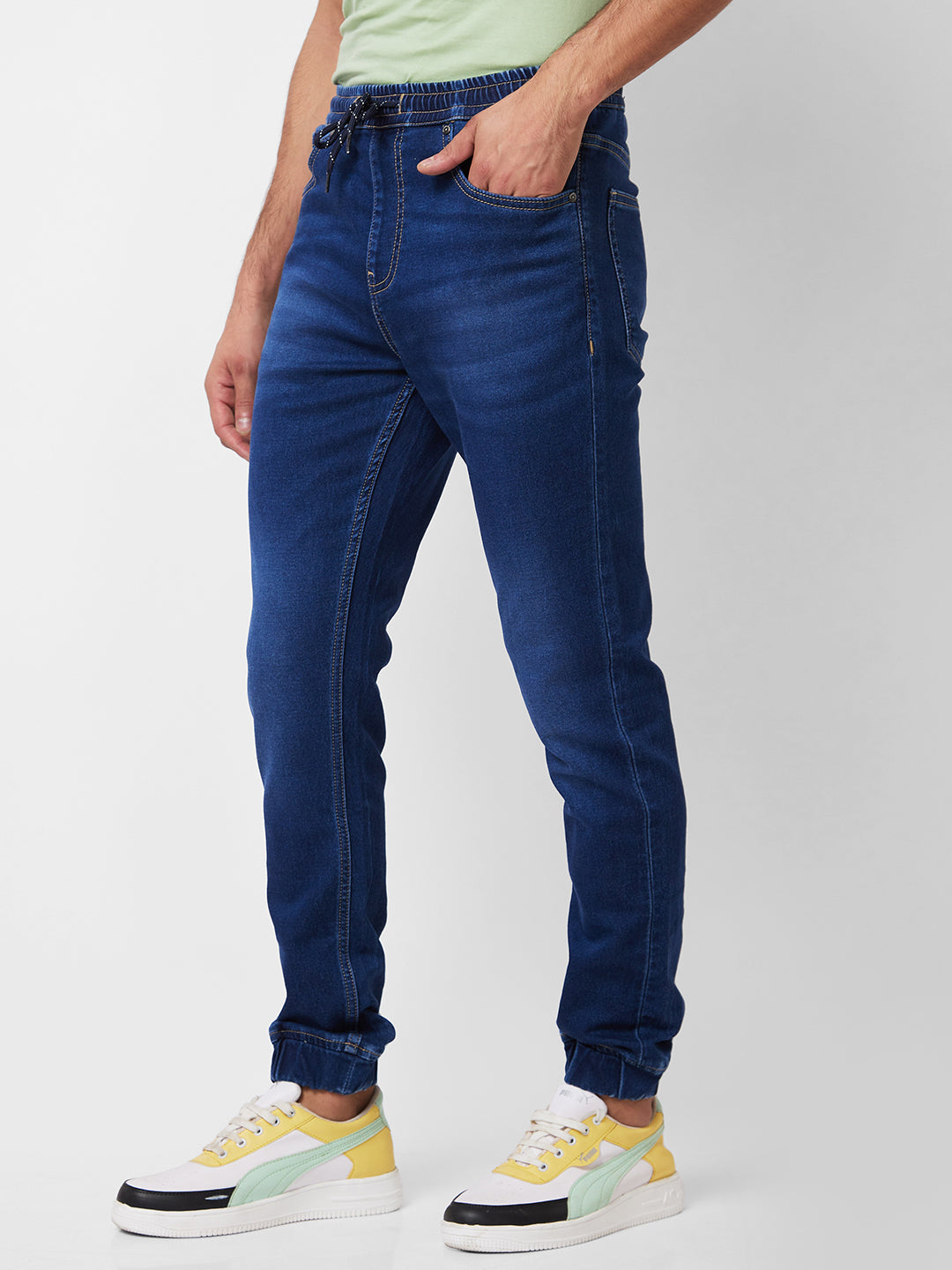 Spykar High Rise  Regular Fit Blue Jeans For Men