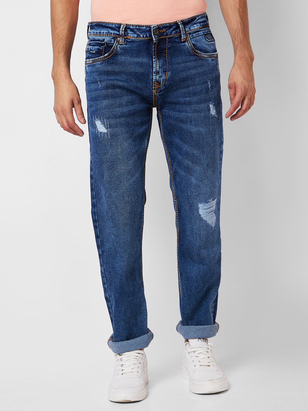 Spykar Mid Rise Comfort Fit Blue Jeans For Men