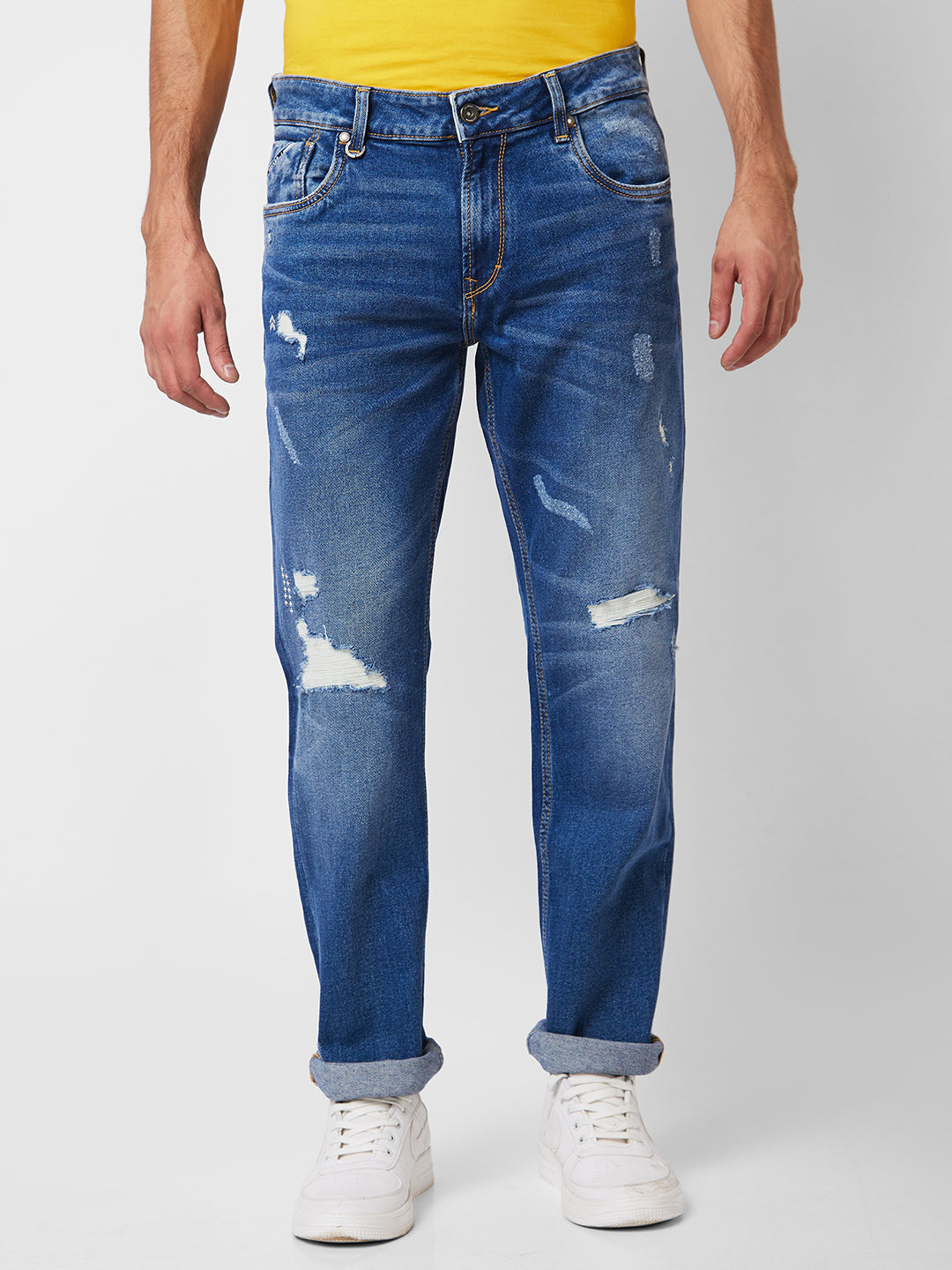 Spykar Mid Rise Comfort Fit Blue Jeans For Men