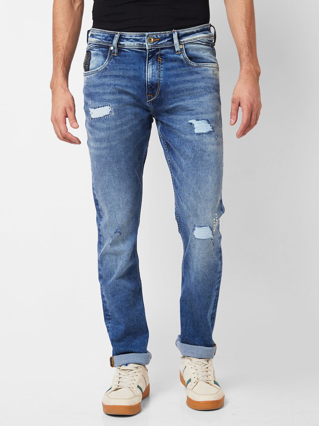 Spykar Mid Rise Comfort Fit Blue Jeans For Men