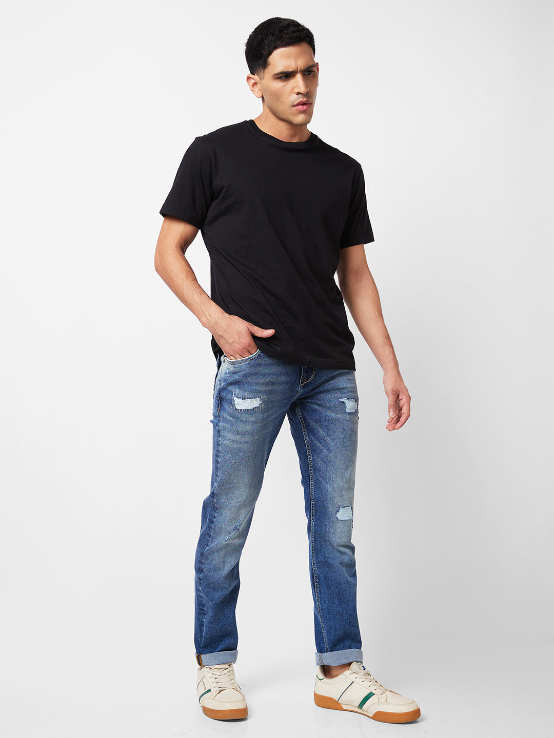 Spykar Mid Rise Comfort Fit Blue Jeans For Men