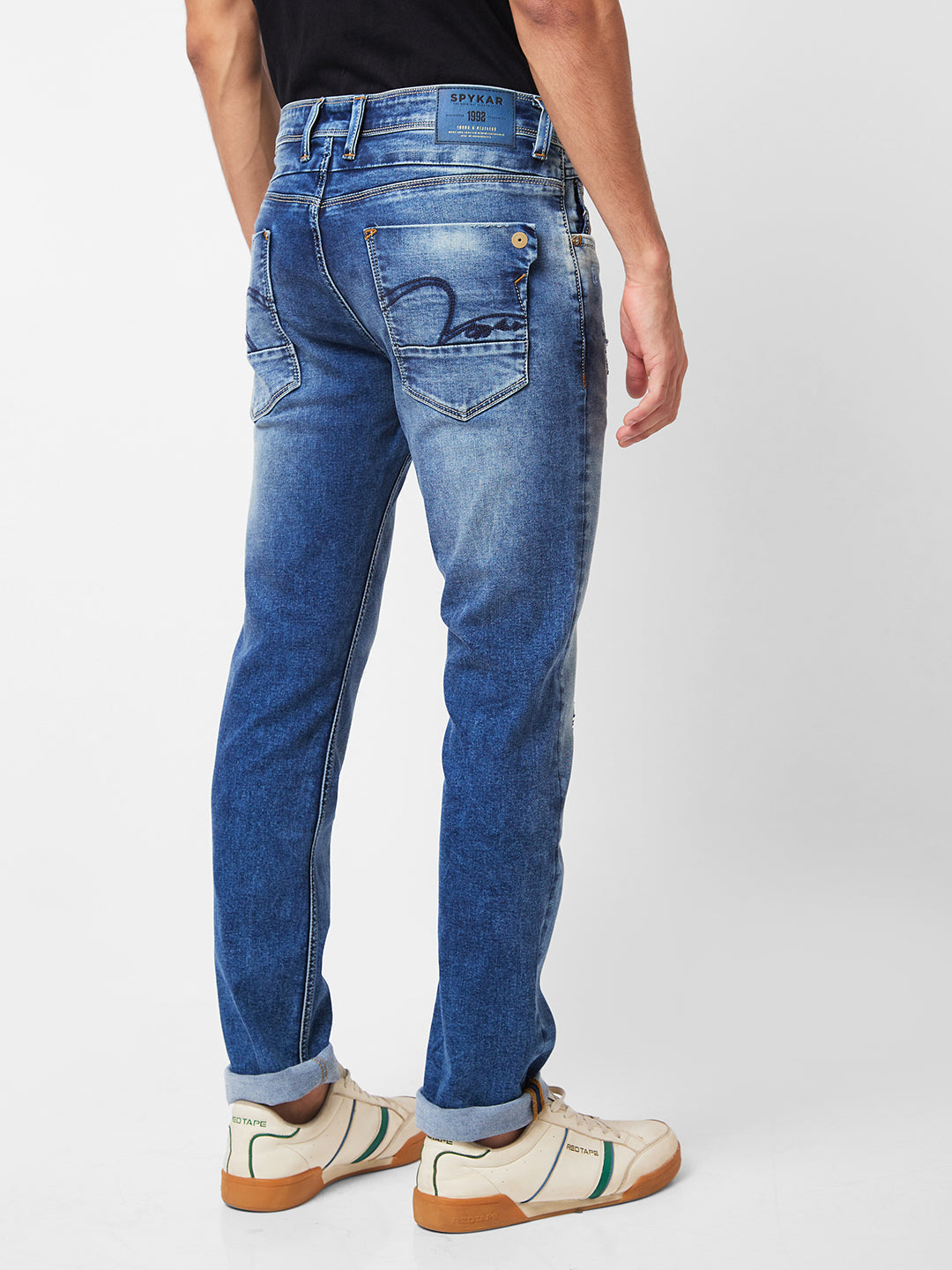 Spykar Mid Rise Comfort Fit Blue Jeans For Men