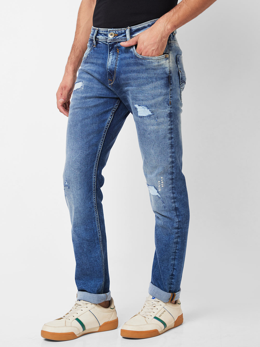 Spykar Mid Rise Comfort Fit Blue Jeans For Men