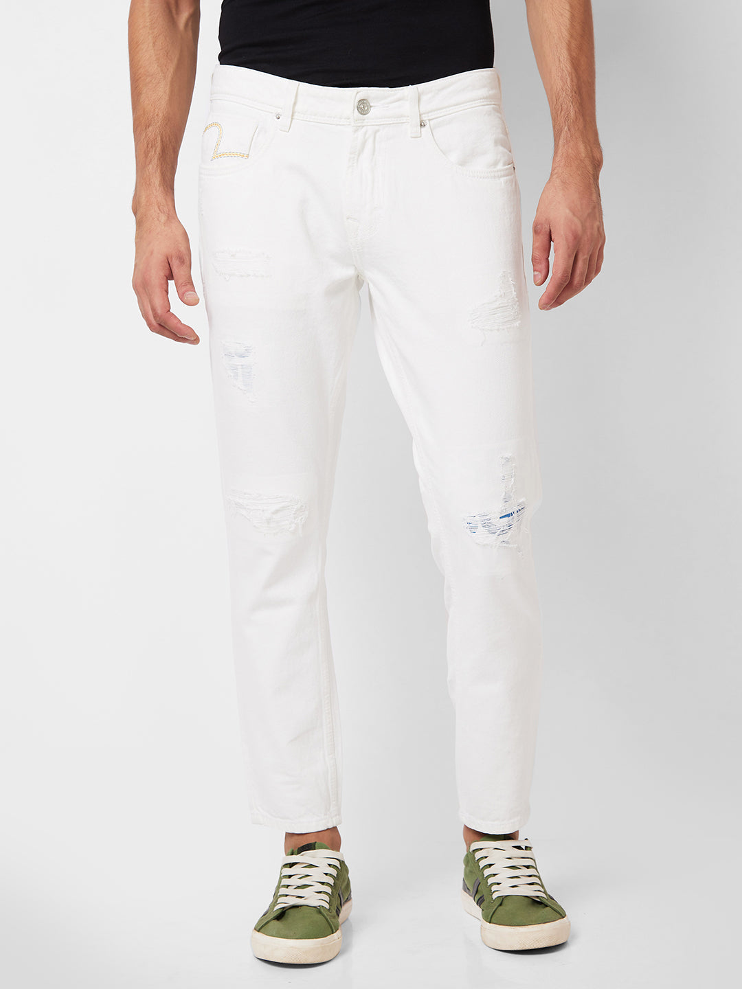 Spykar Mid Rise Slim Fit White Jeans For Men