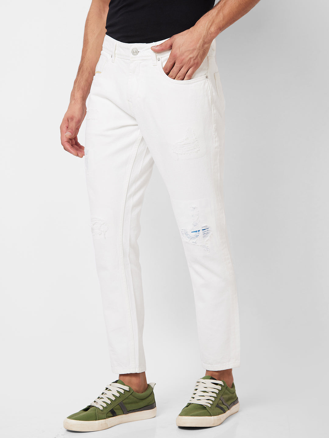 Spykar Mid Rise Slim Fit White Jeans For Men