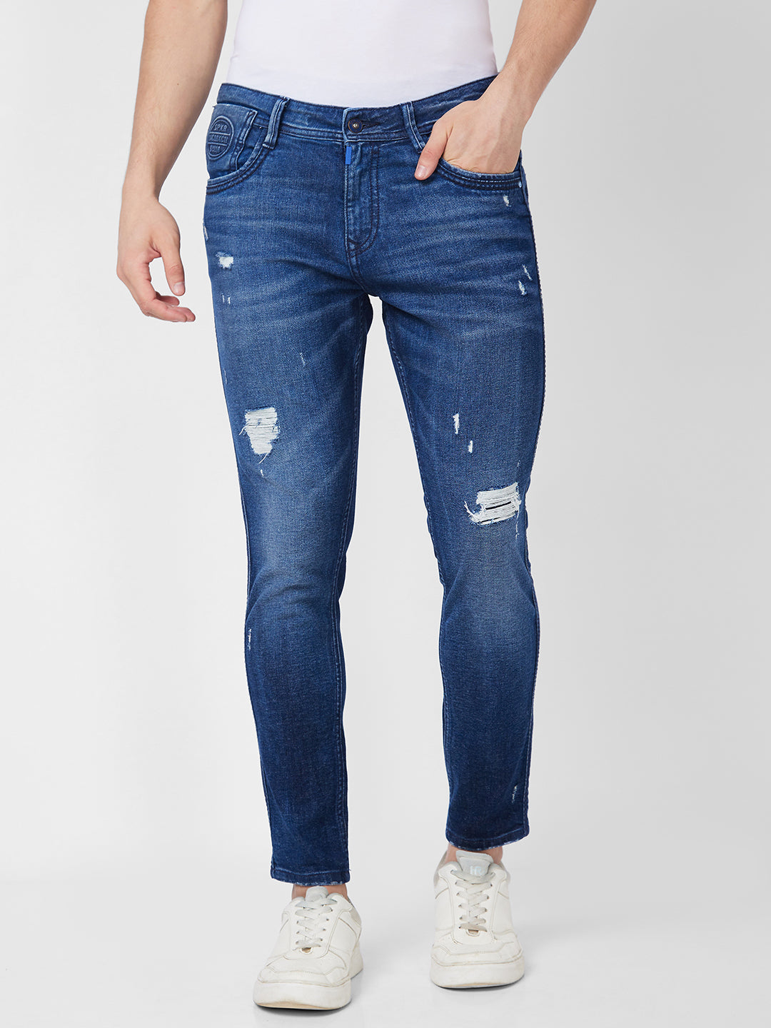 Spykar Mid Rise Tapered Fit Blue Jeans For Men