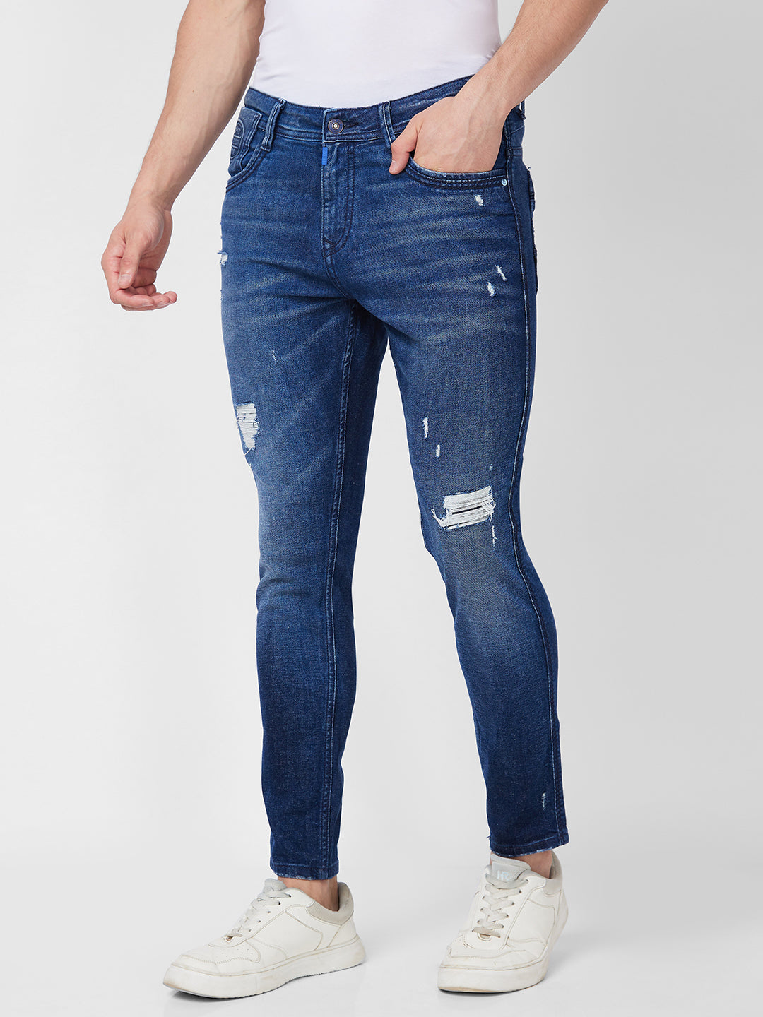 Spykar Mid Rise Tapered Fit Blue Jeans For Men