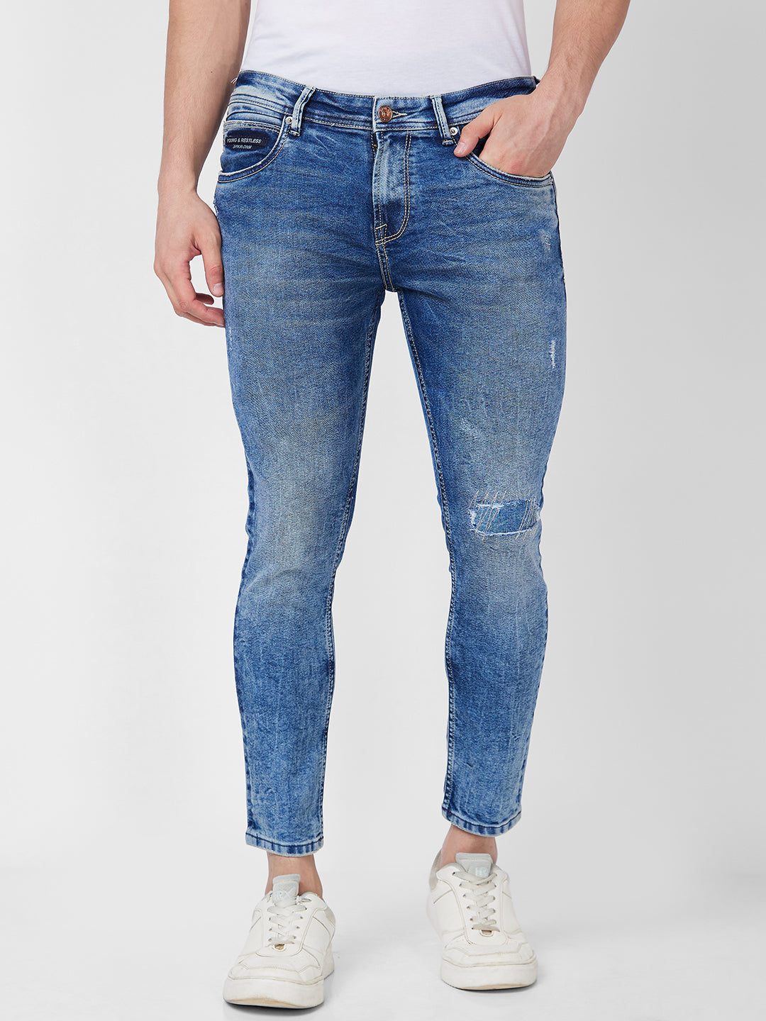 Spykar Mid Rise Tapered Fit Blue Jeans For Men