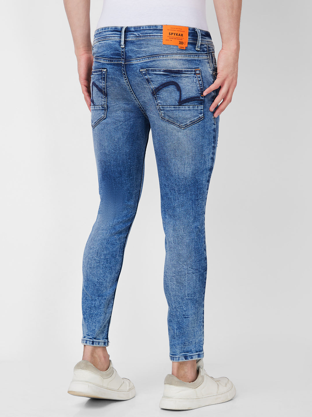 Spykar Mid Rise Tapered Fit Blue Jeans For Men