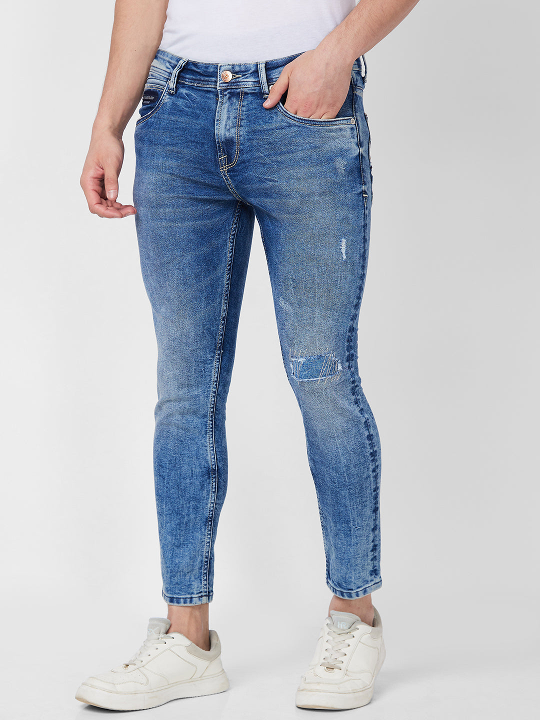 Spykar Mid Rise Tapered Fit Blue Jeans For Men