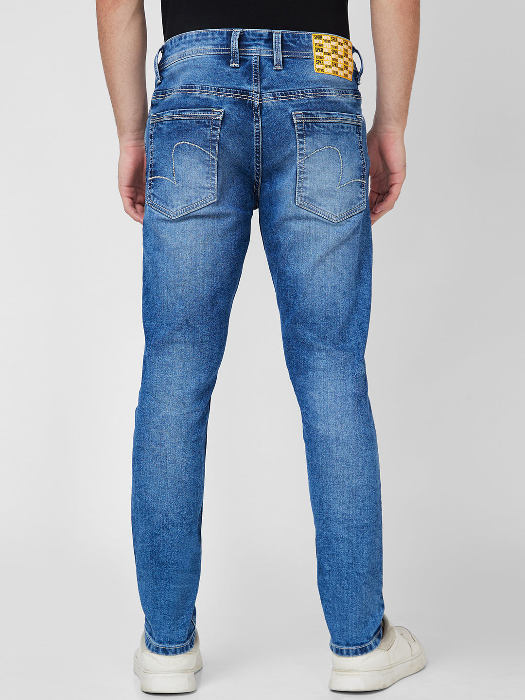 Spykar Mid Rise Tapered Fit Blue Jeans For Men