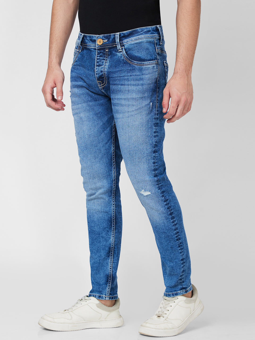 Spykar Mid Rise Tapered Fit Blue Jeans For Men