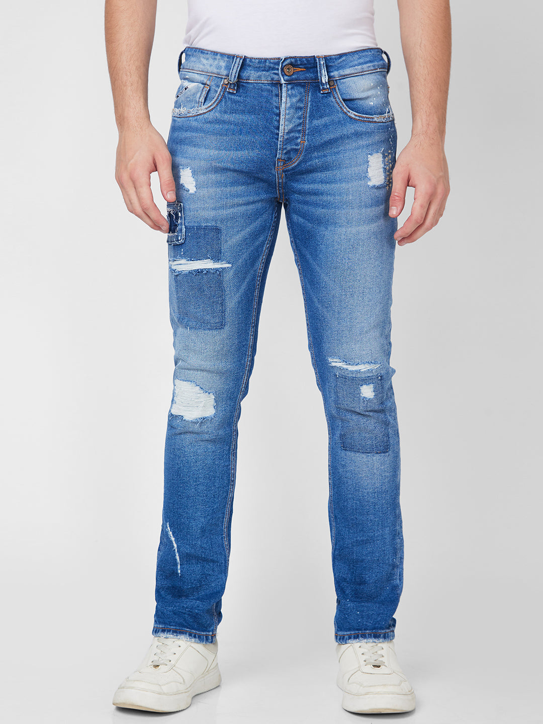 Spykar Mid Rise Tapered Fit Blue Jeans For Men