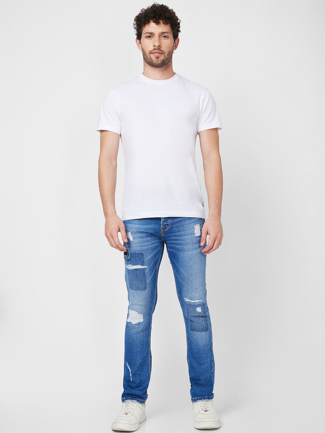 Spykar Mid Rise Tapered Fit Blue Jeans For Men