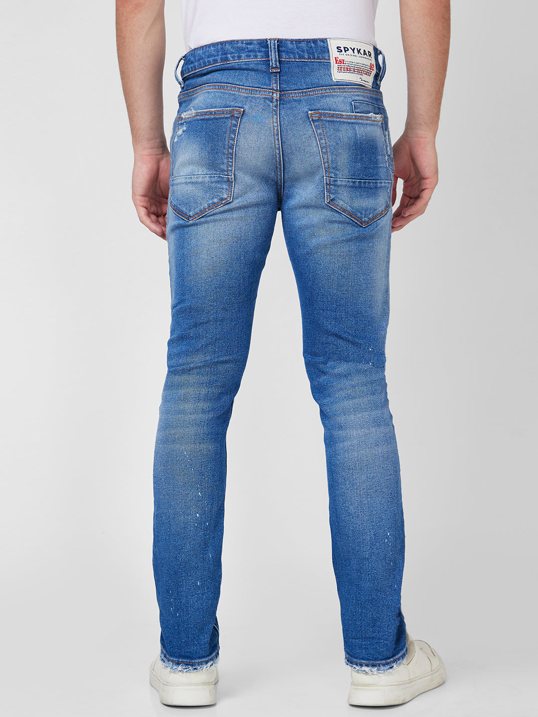 Spykar Mid Rise Tapered Fit Blue Jeans For Men