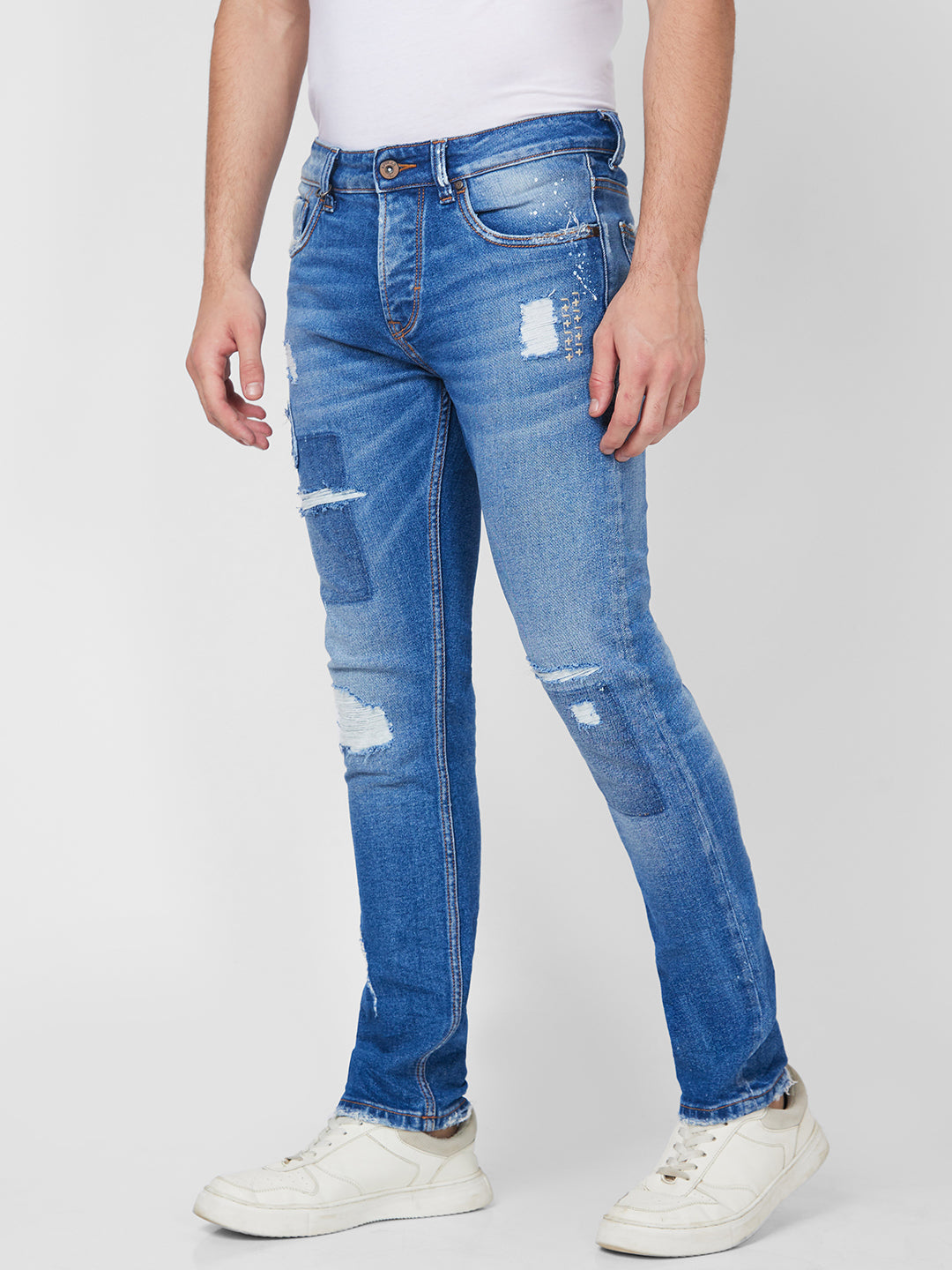 Spykar Mid Rise Tapered Fit Blue Jeans For Men