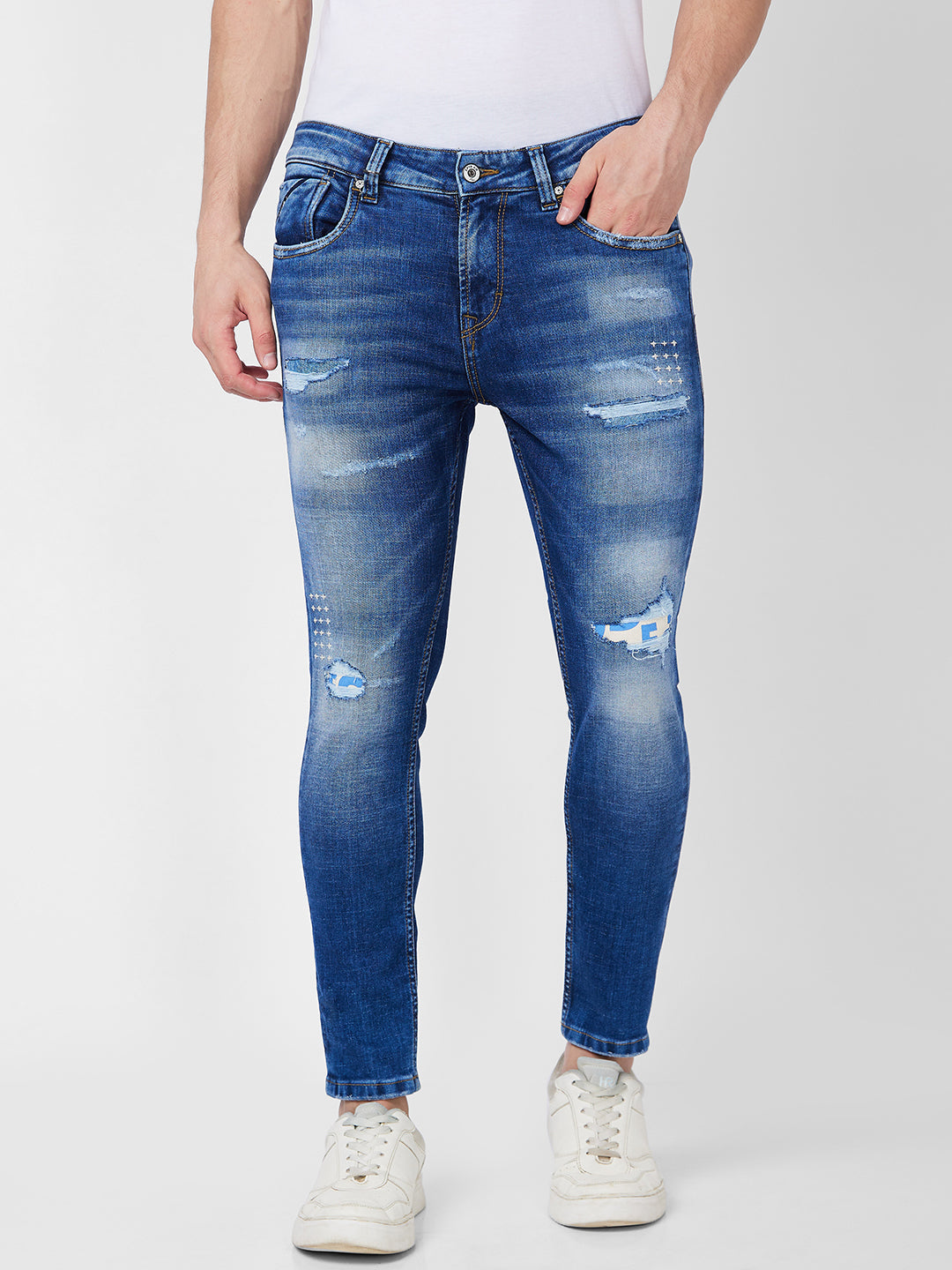 Spykar Mid Rise Tapered Fit Blue Jeans For Men