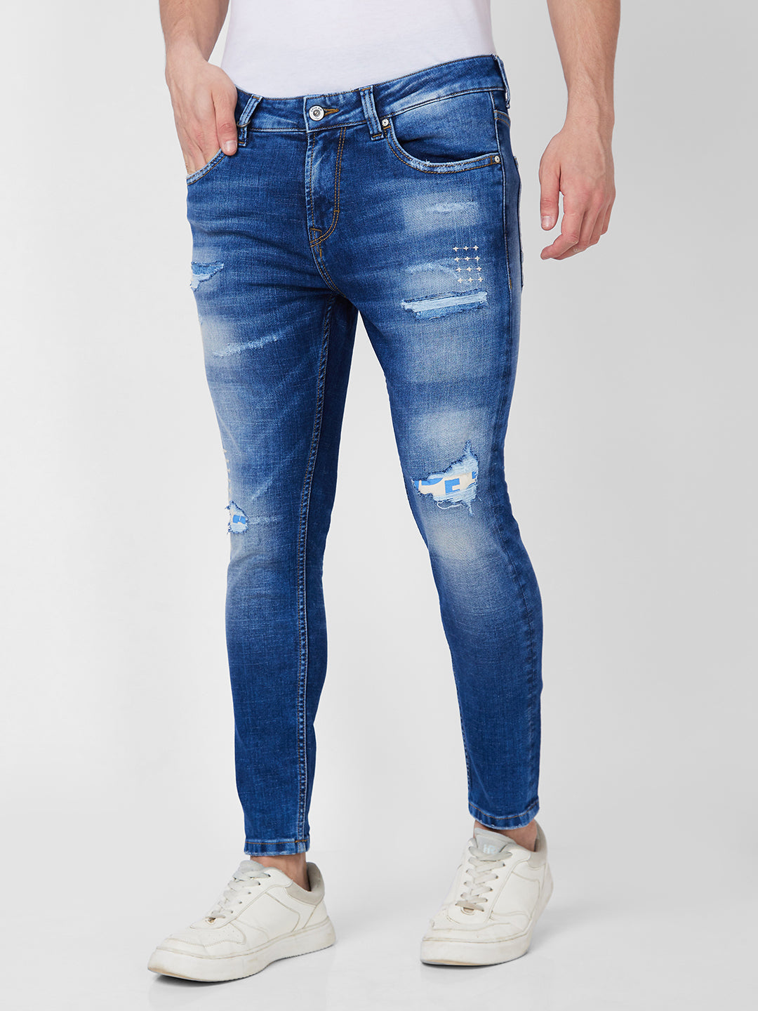 Spykar Mid Rise Tapered Fit Blue Jeans For Men