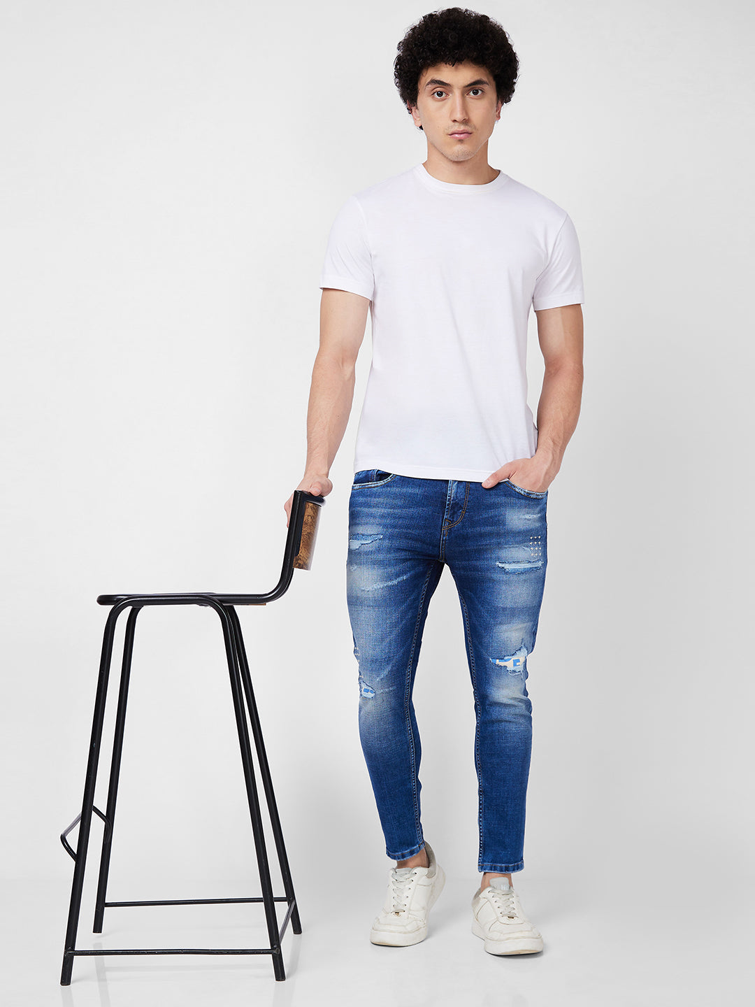 Spykar Mid Rise Tapered Fit Blue Jeans For Men