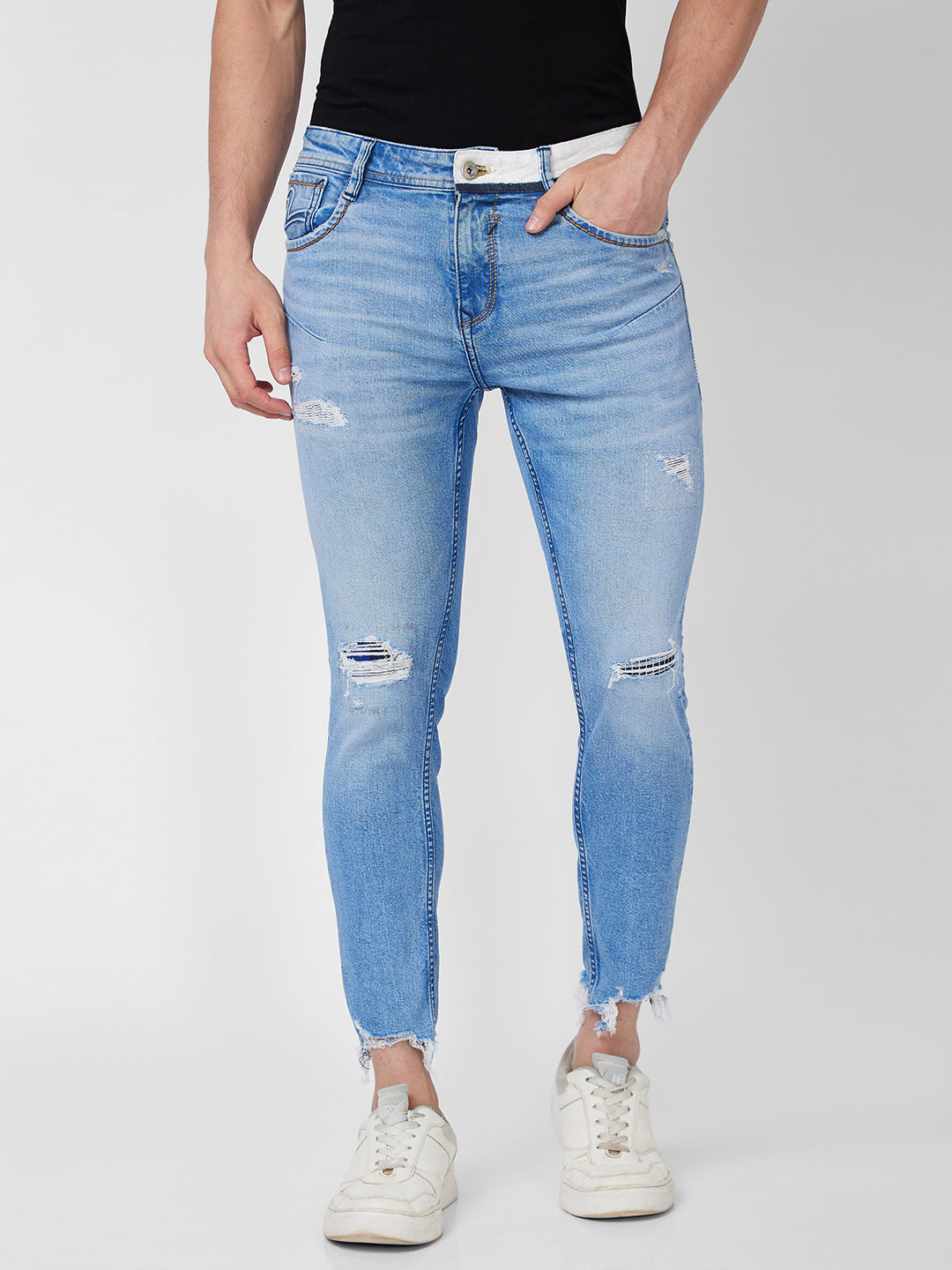 Spykar Mid Rise Tapered Fit Blue Jeans For Men