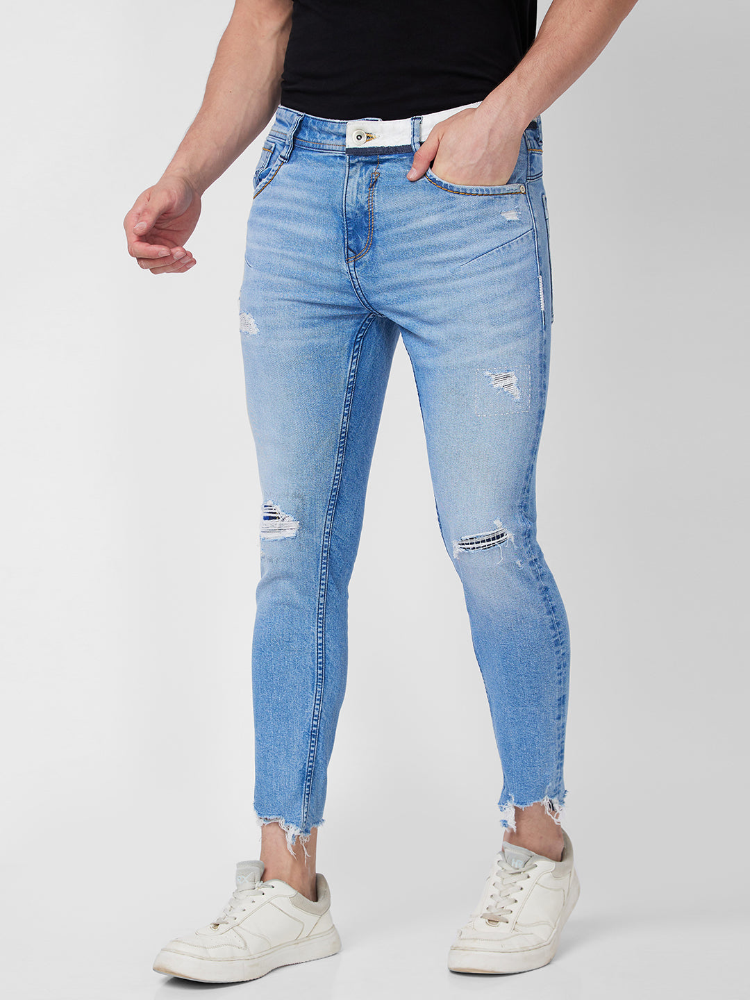 Spykar Mid Rise Tapered Fit Blue Jeans For Men