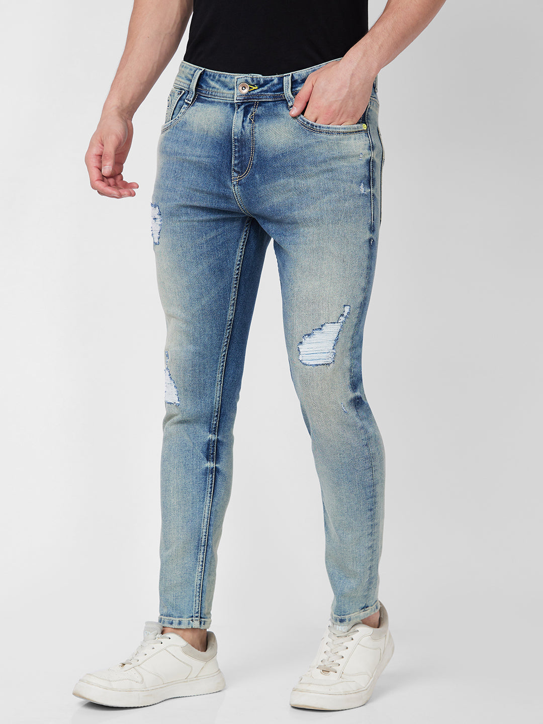 Spykar Mid Rise Tapered Fit Blue Jeans For Men