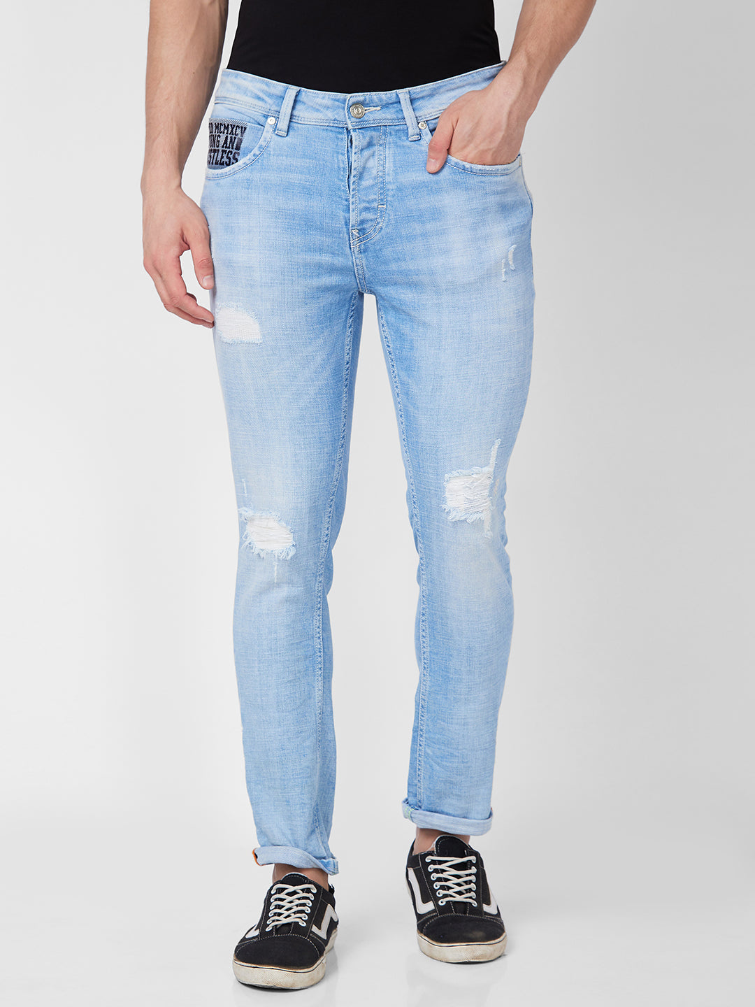 Spykar Mid Rise Tapered Fit Blue Jeans For Men