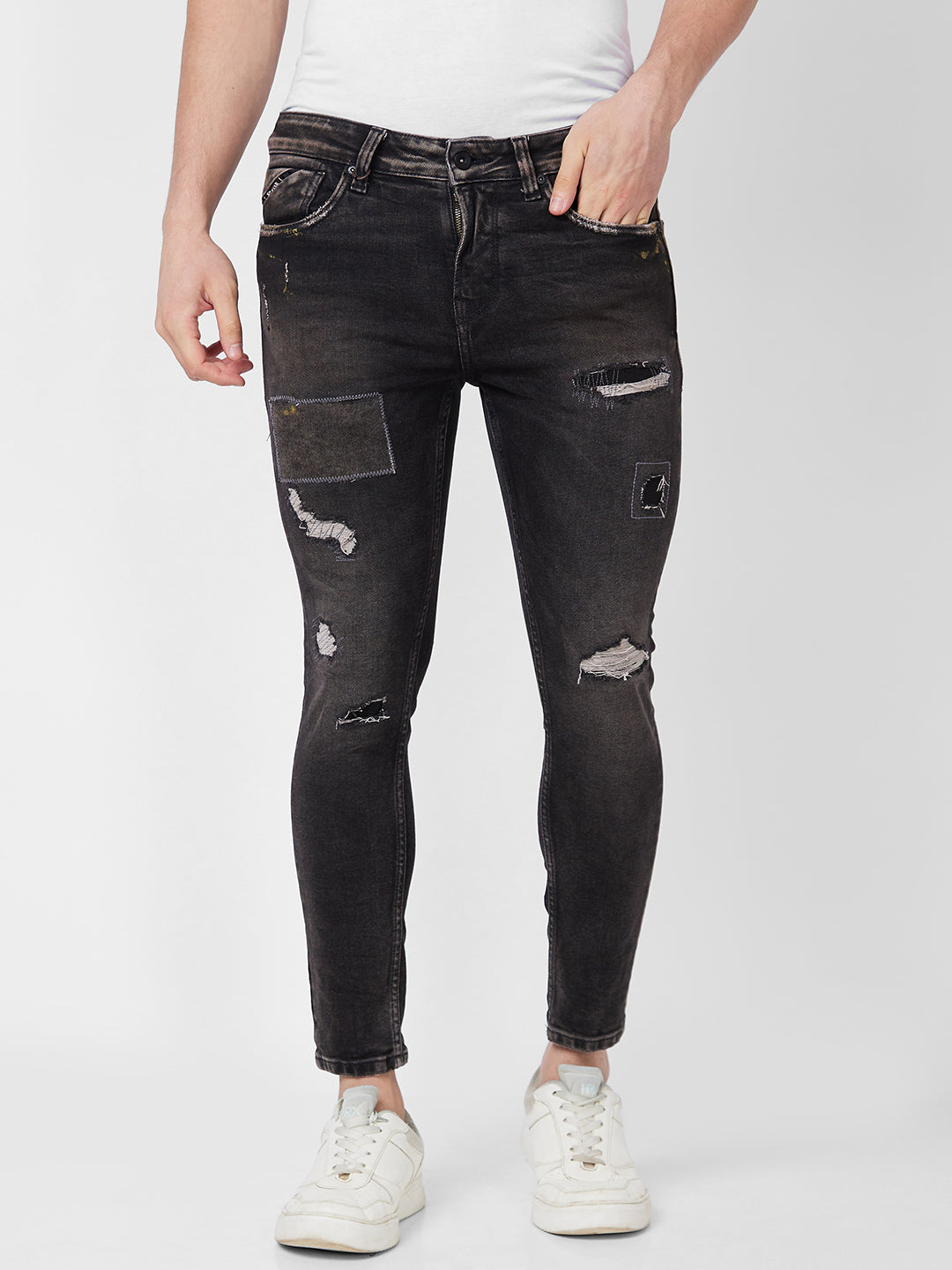 Buy Spykar Mid Rise Tapered Fit Black Jeans For Men Online