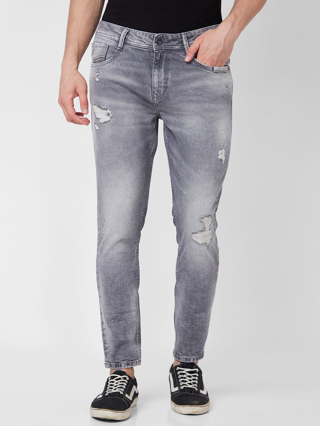 Mens grey tapered jeans best sale