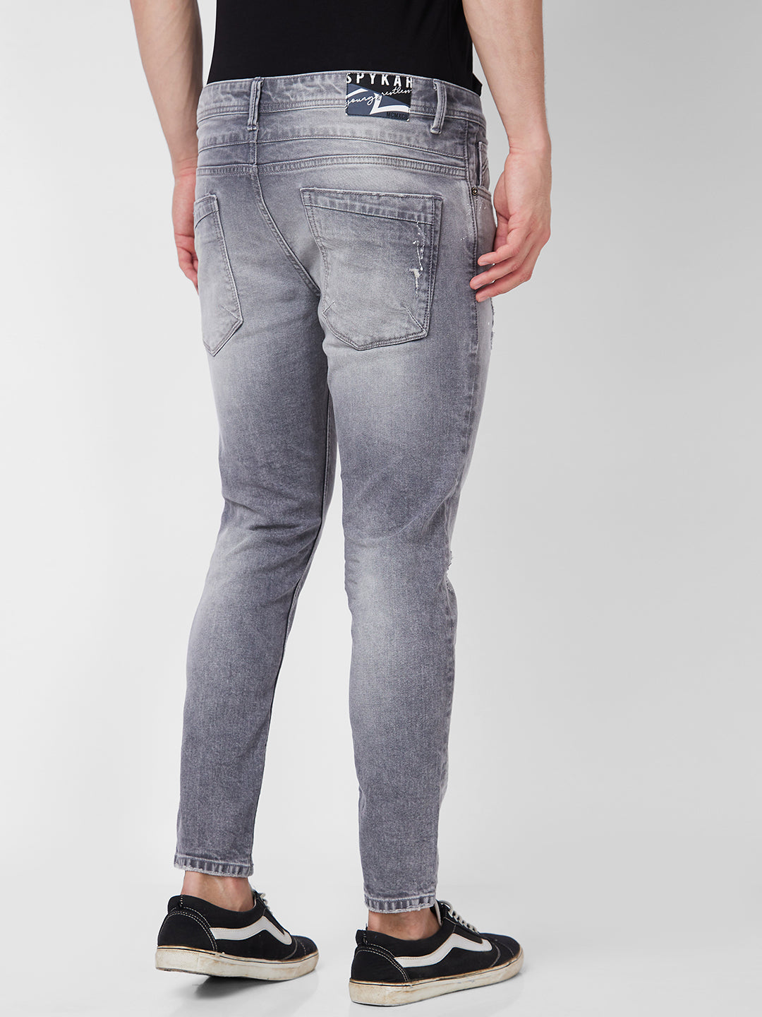 Spykar Mid Rise Tapered Fit Grey Jeans For Men