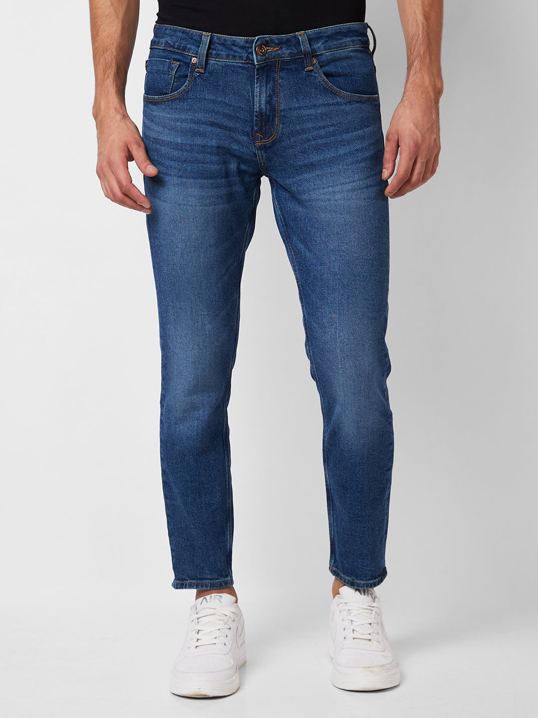 Spykar Mid Rise Slim Fit Blue Jeans For Men