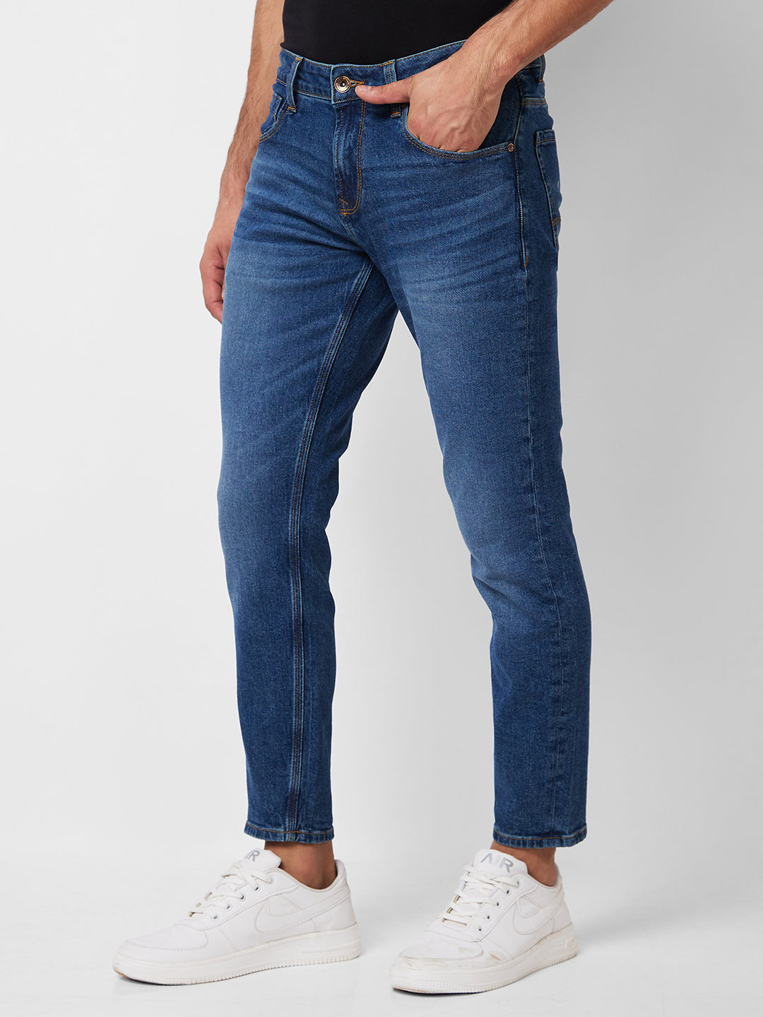 Spykar Mid Rise Slim Fit Blue Jeans For Men