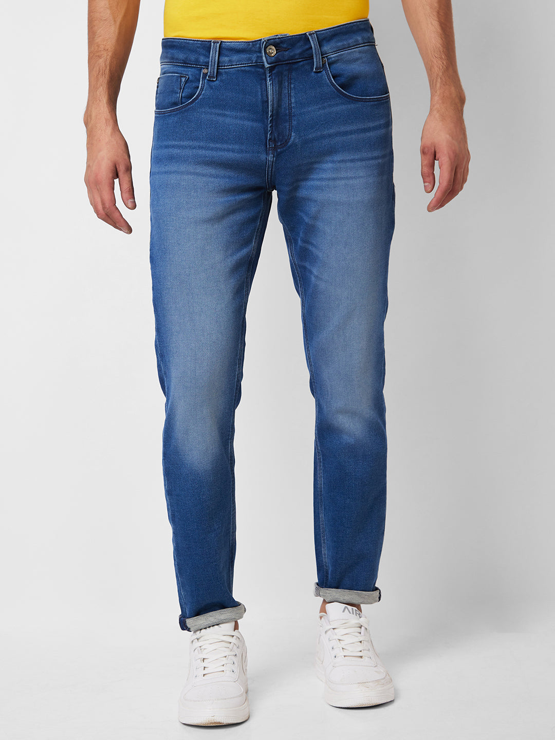 Spykar Mid Rise Slim Fit Blue Jeans For Men