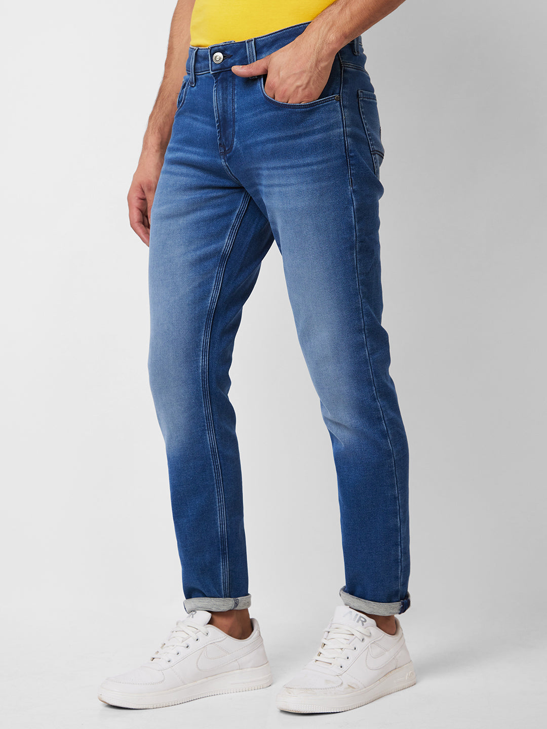 Spykar Mid Rise Slim Fit Blue Jeans For Men