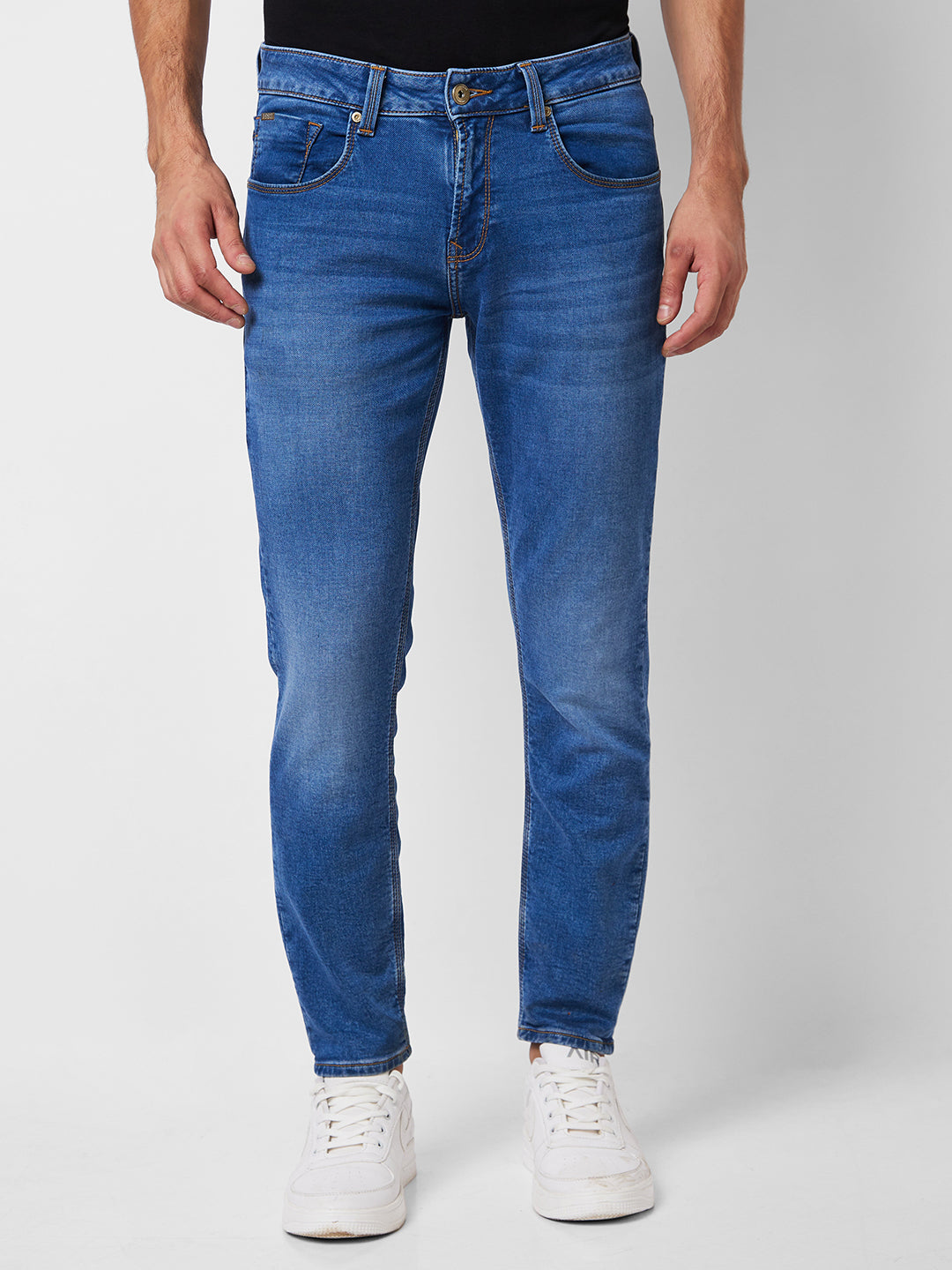 Spykar Mid Rise Slim Fit Blue Jeans For Men