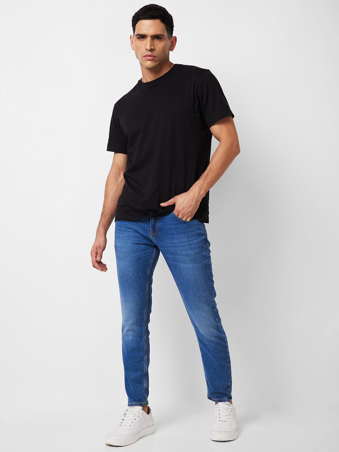 Spykar Mid Rise Slim Fit Blue Jeans For Men