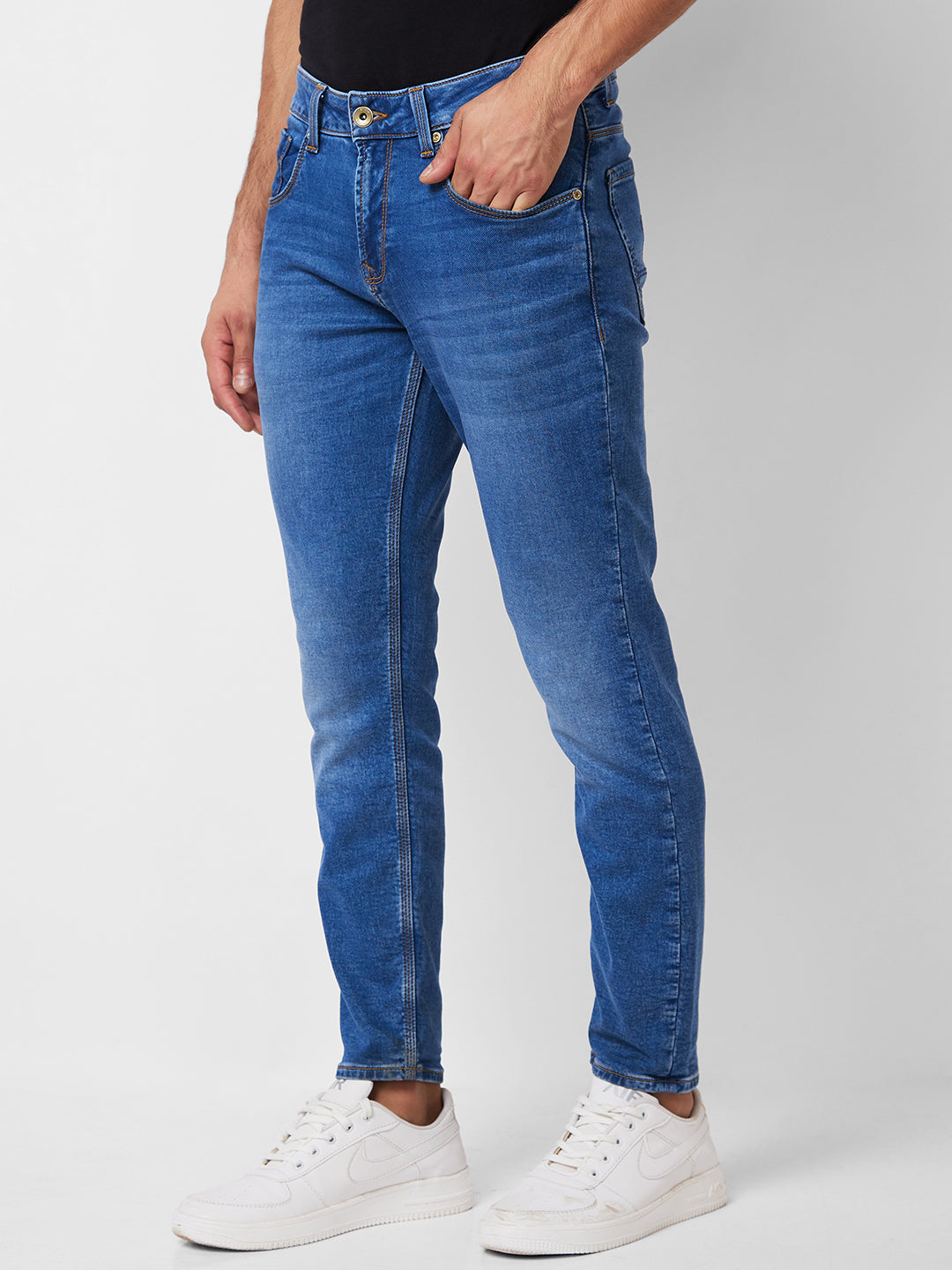 Spykar Mid Rise Slim Fit Blue Jeans For Men