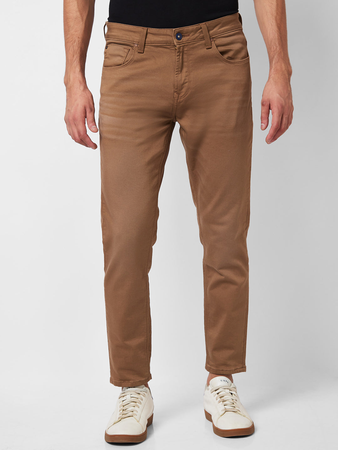 Spykar Mid Rise Slim Fit Brown Jeans For Men