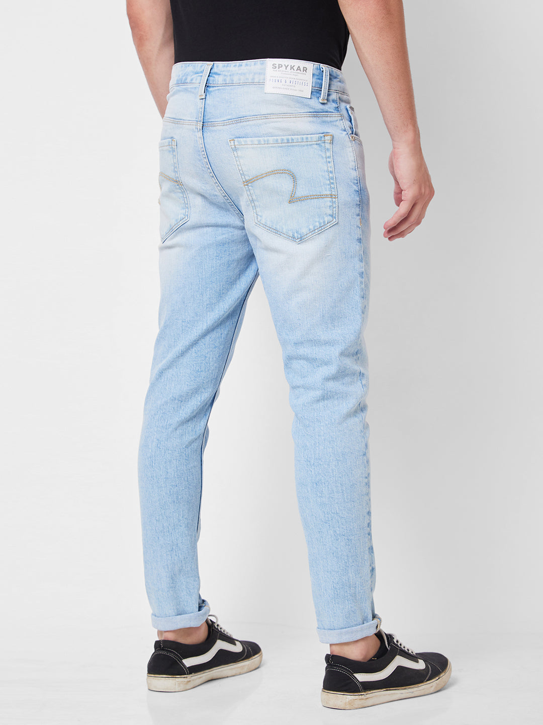 Spykar Mid Rise Tapered Fit Blue Jeans For Men