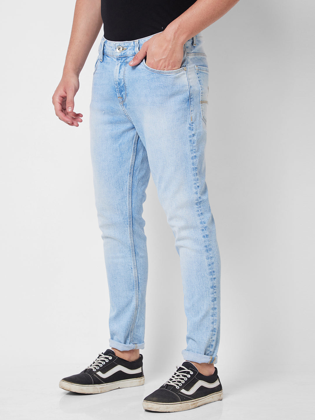 Spykar Mid Rise Tapered Fit Blue Jeans For Men