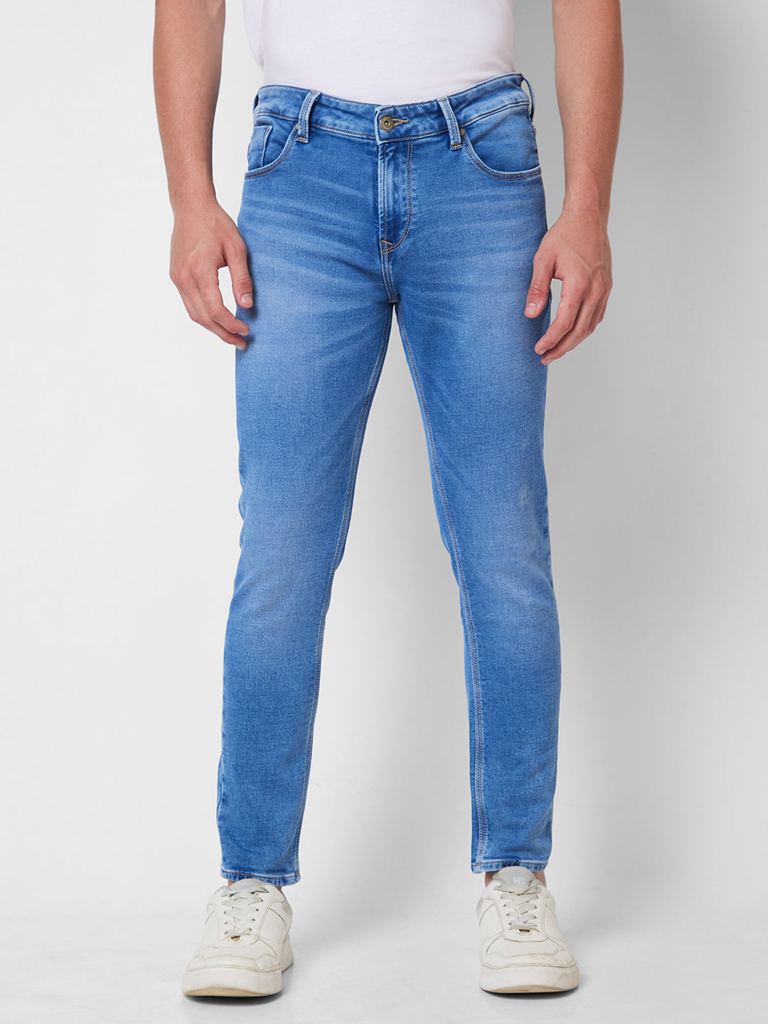 Spykar Mid Rise Tapered Fit Blue Jeans For Men