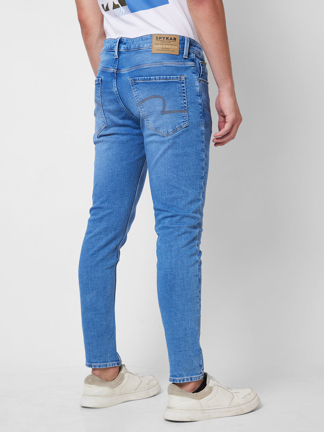 Spykar Mid Rise Tapered Fit Blue Jeans For Men