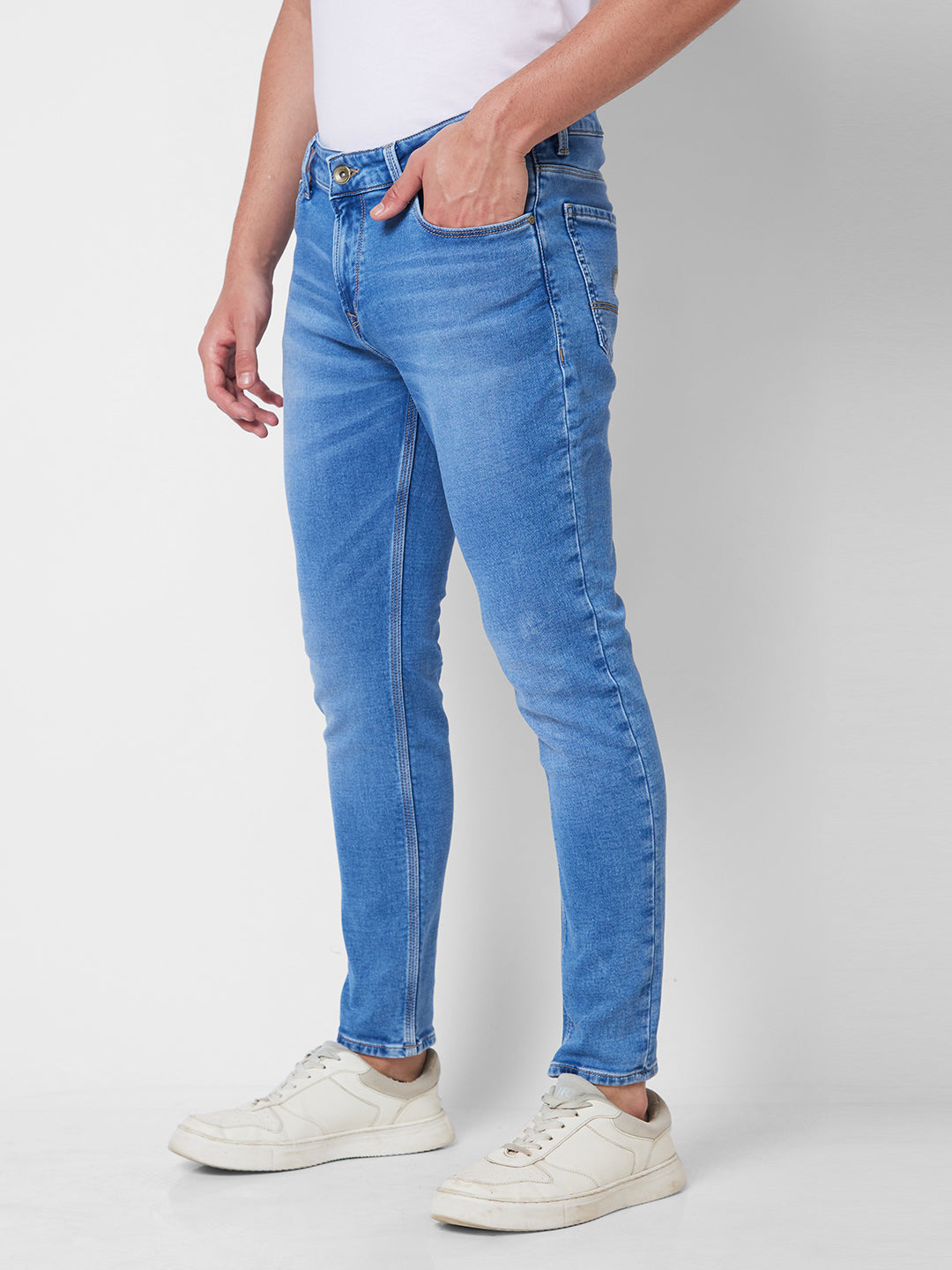 Spykar Mid Rise Tapered Fit Blue Jeans For Men